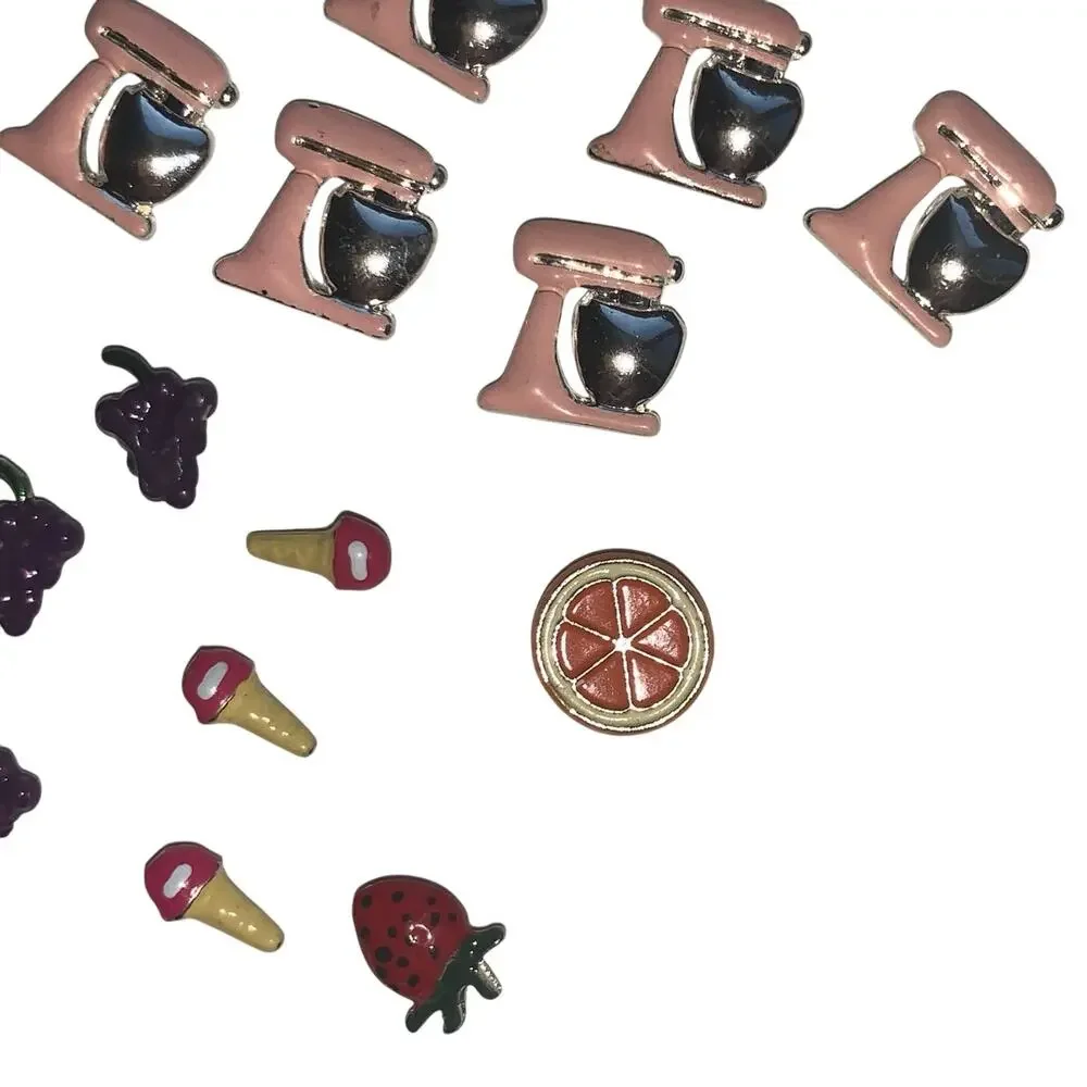 Lot of 30+ Pcs Floating Locket Silver Crafting Jewelry Charms Food Fruit Baking